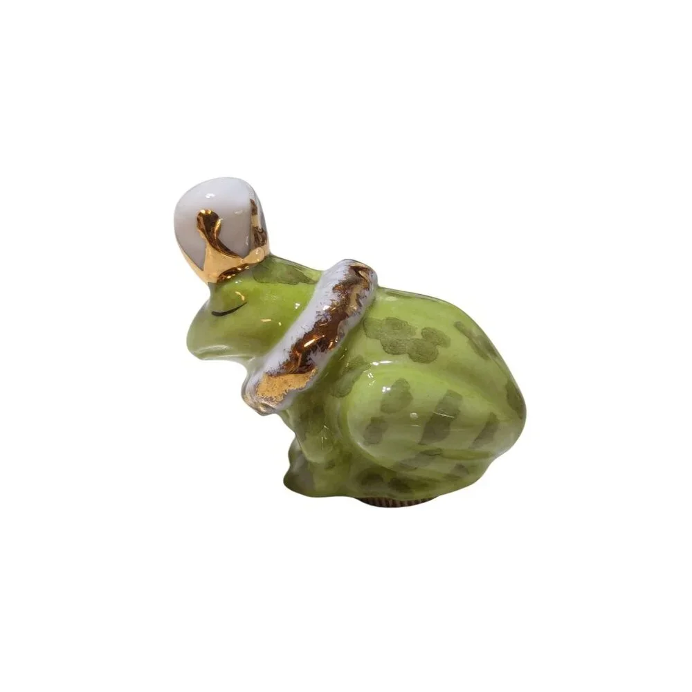 Frog Prince Porcelain Ceramic Figurine With Gold Crown & Collar Green Miniature - Picture 1 of 6